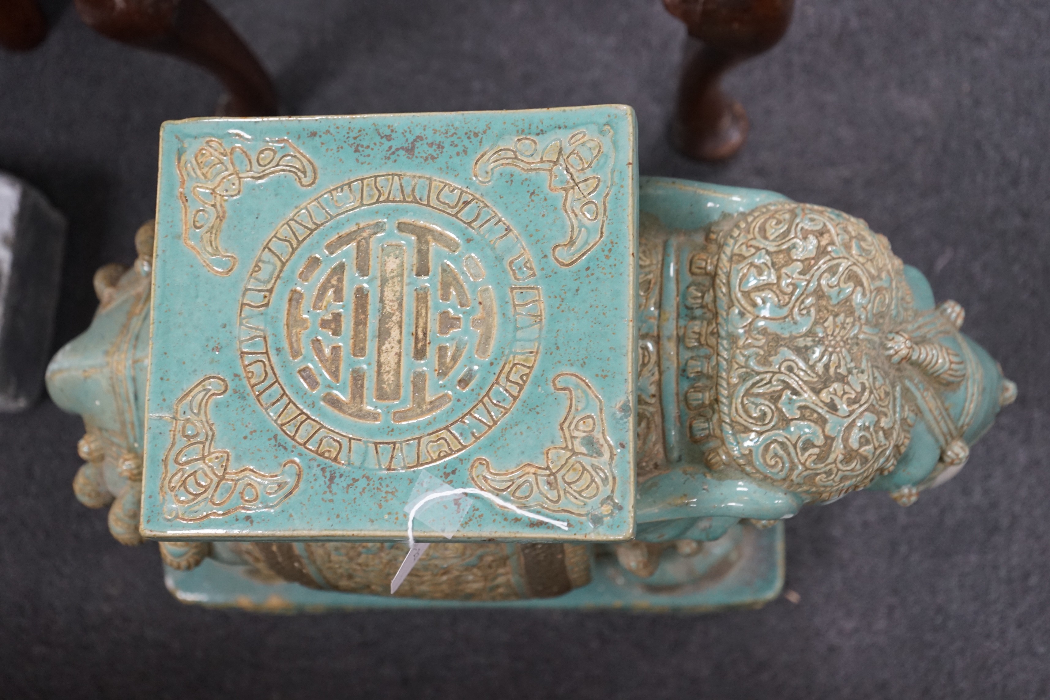 A Chinese tin glazed elephant seat, height 55cm Height 55 cm a.f